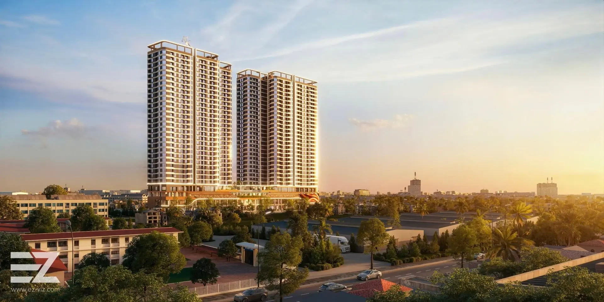 Phối cảnh hai tòa căn hộ A&K Tower tại An Phú
